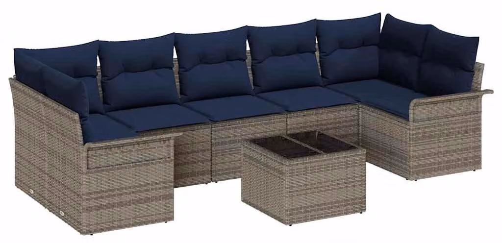 Set Divano da Giardino 8 pcs Grigio polyrattan