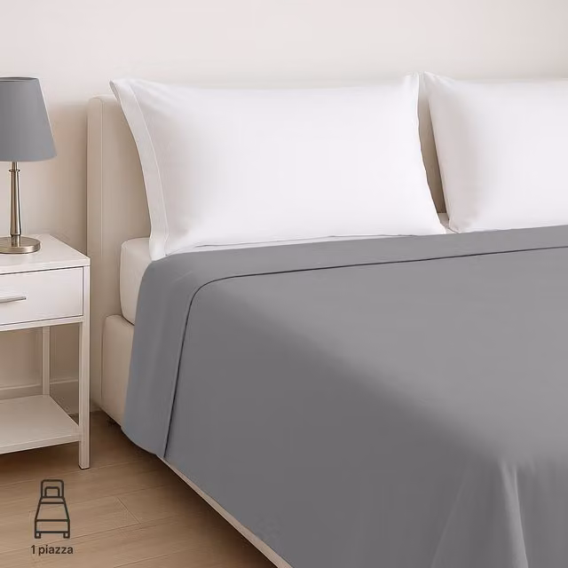 Lenzuolo piano singolo in cotone percalle Kasanova grigio 90x190 cm
