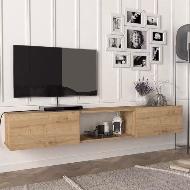 Mobile TV da parete Paltamo en.casa con ante a ribalta in effetto rovere marrone L 180 cm x P 31 cm x H 28,5 cm
