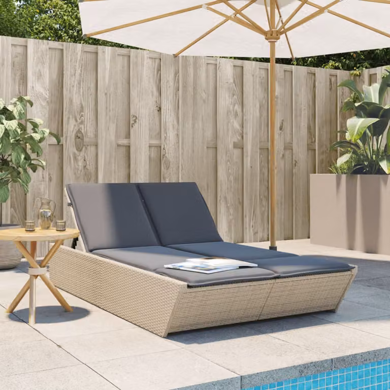Lettino prendisole vidaXL in polyrattan beige con cuscini regolabili e tessuto resistente ai raggi UV