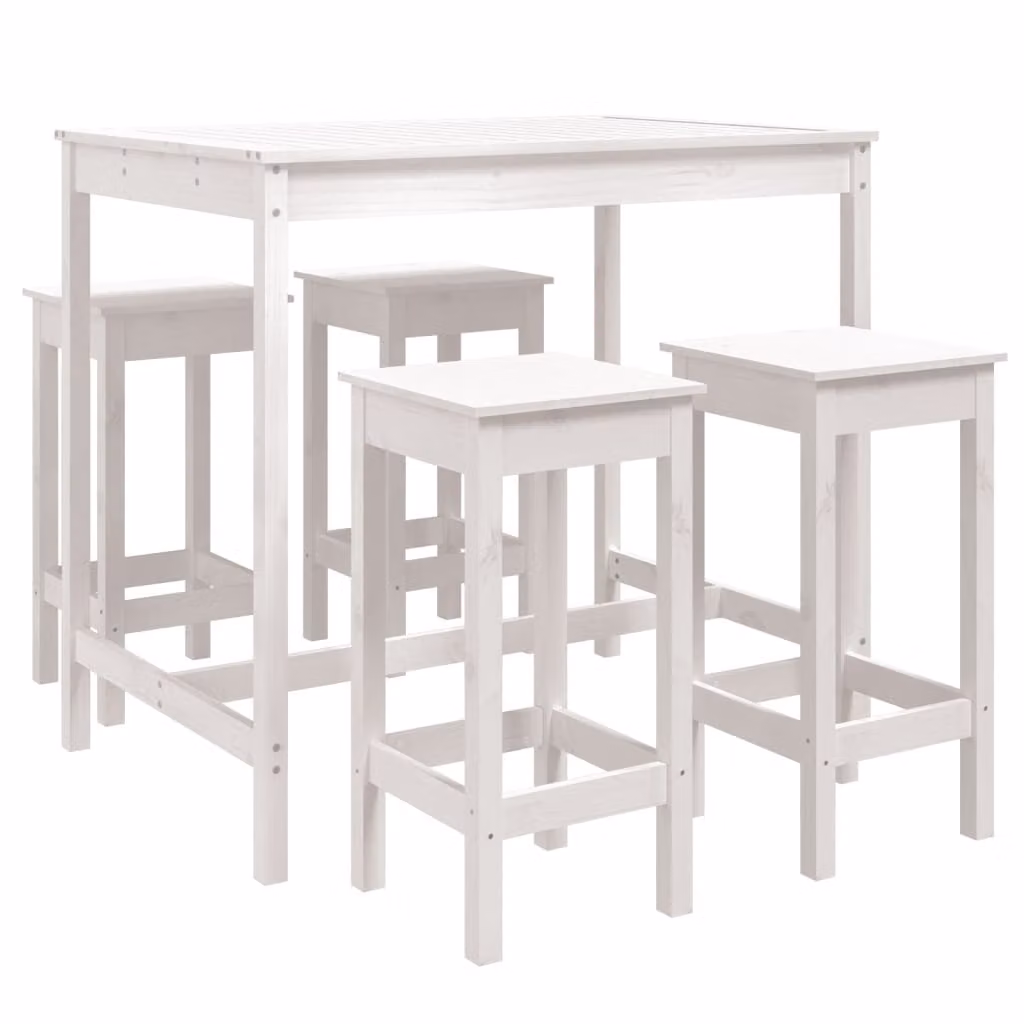 Set Bar da Giardino 5 pz Bianco in Legno Massello di Pino