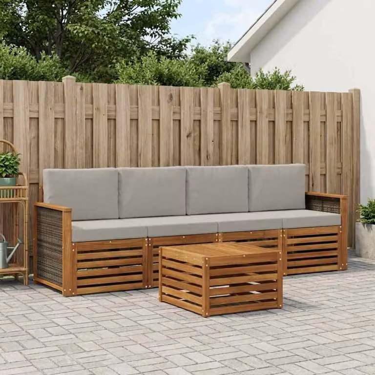 Set di divani da esterno vidaXL 5 pezzi in legno di acacia con cuscini beige e grigio