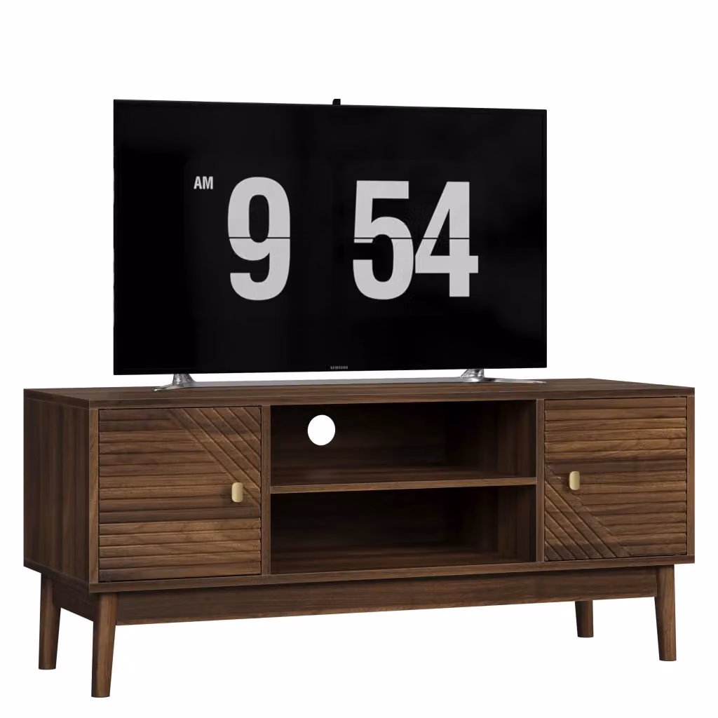 Mobile TV Chicfurn in stile Mid-Century color Noce con ante, ripiani e passacavi, L: 110 cm, P: 40 cm, H: 48 cm – 2