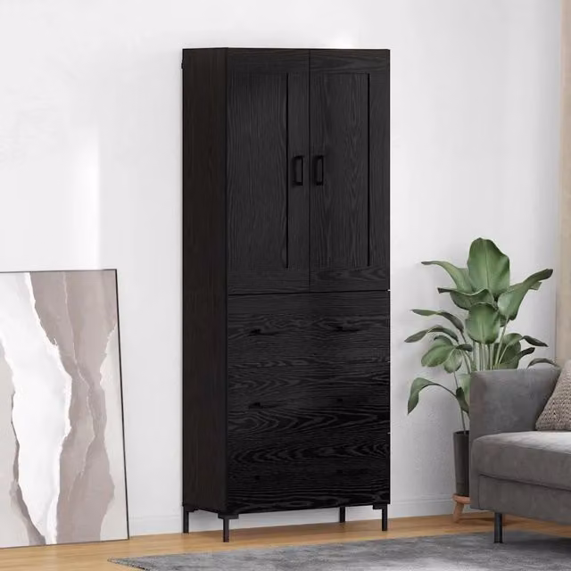 Credenza moderna vidaXL in legno e metallo nero con ante a battente e ripiani interni L/P/H: 69,5 x 34 x 180 cm