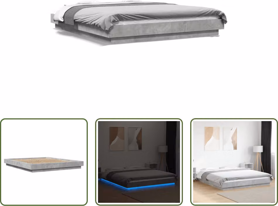 The Living Store Struttura letto con LED in cemento grigio 150x200 cm Materiale a base di legno