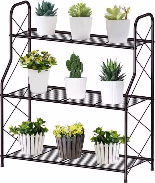 Supporto per piante Bomclap a tre livelli in metallo vintage, ideale per giardino, balcone o soggiorno, colore bronzo