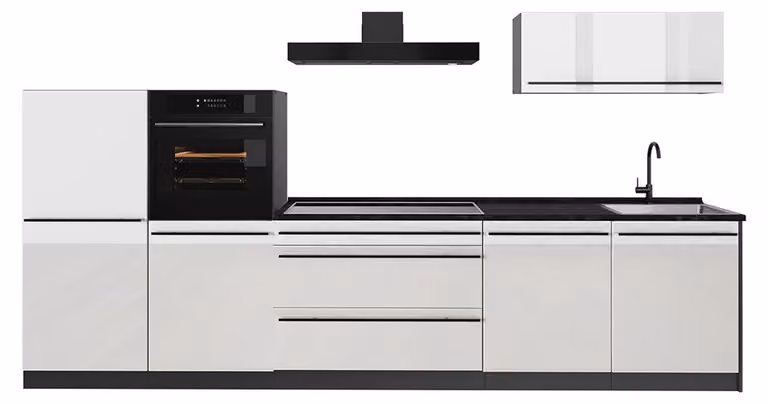Cucina componibile Vicco R-Line Bianco lucido/Antracite 340 cm piano di lavoro Antracite, Model 66521