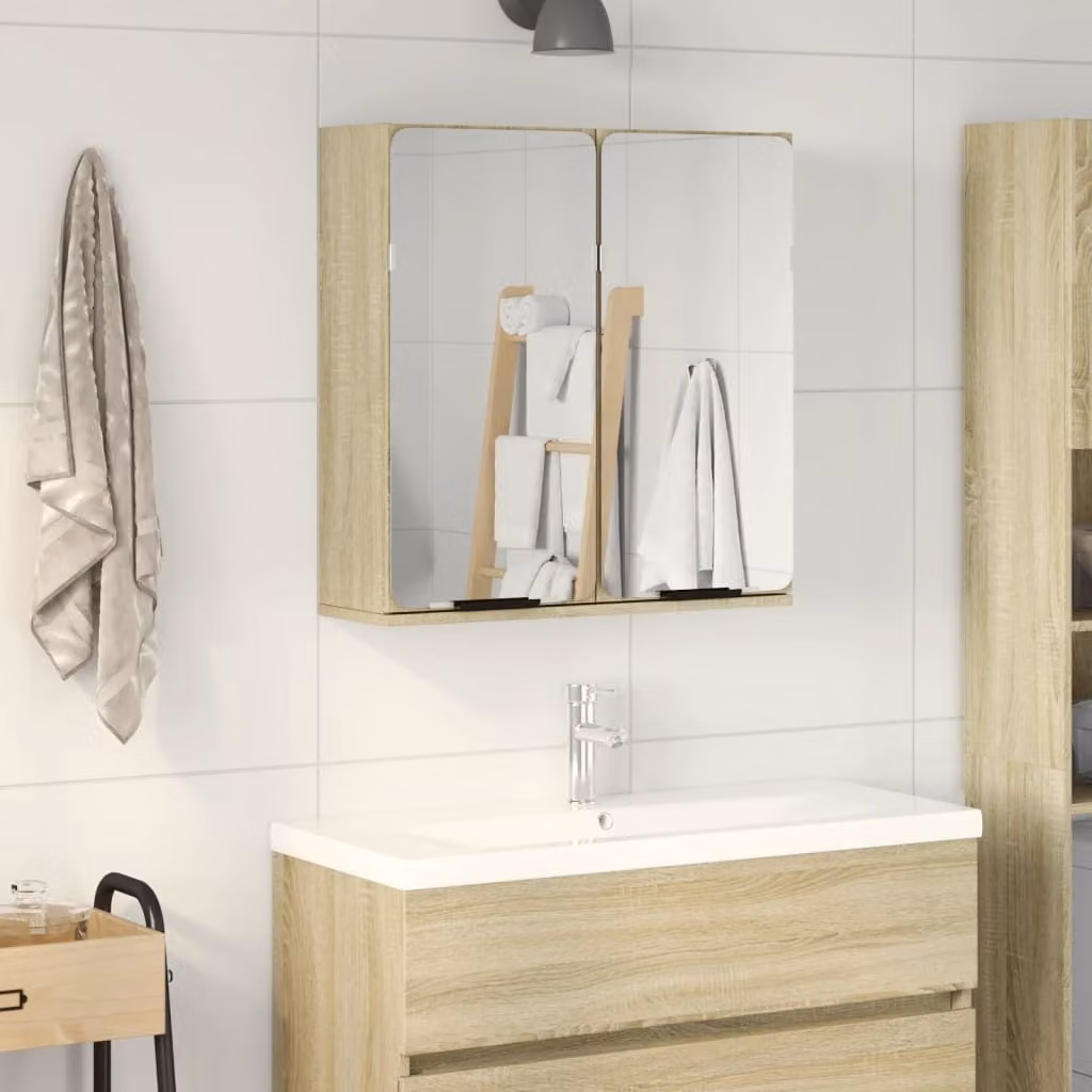 Mobile bagno con specchio vidaXL in rovere colorato, design moderno con ante a battente e ripiani interni, L: 64,5 cm, P: 20 cm, H: 66,5 cm