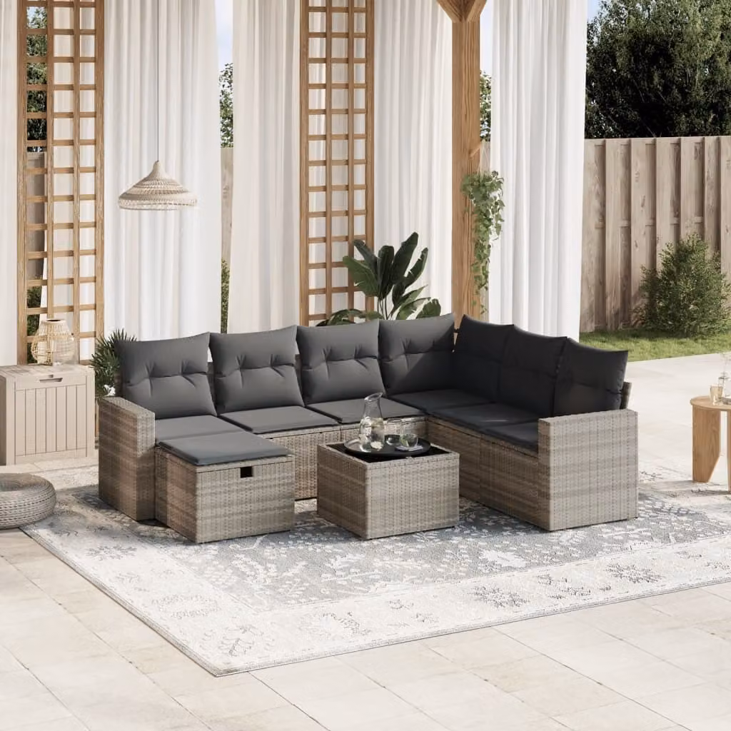 Maison Exclusive - Set Divano da Giardino 8pz con Cuscini Grigio Chiaro Polyrattan