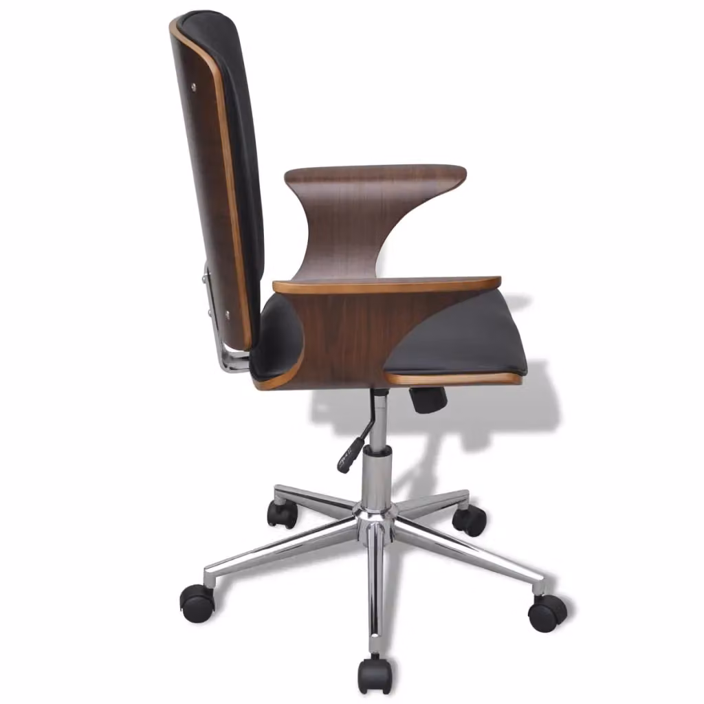 Sedia da Ufficio Girevole Moderna vidaXL in Legno di Noce e Similpelle Nera con Braccioli e Altezza Regolabile – 2