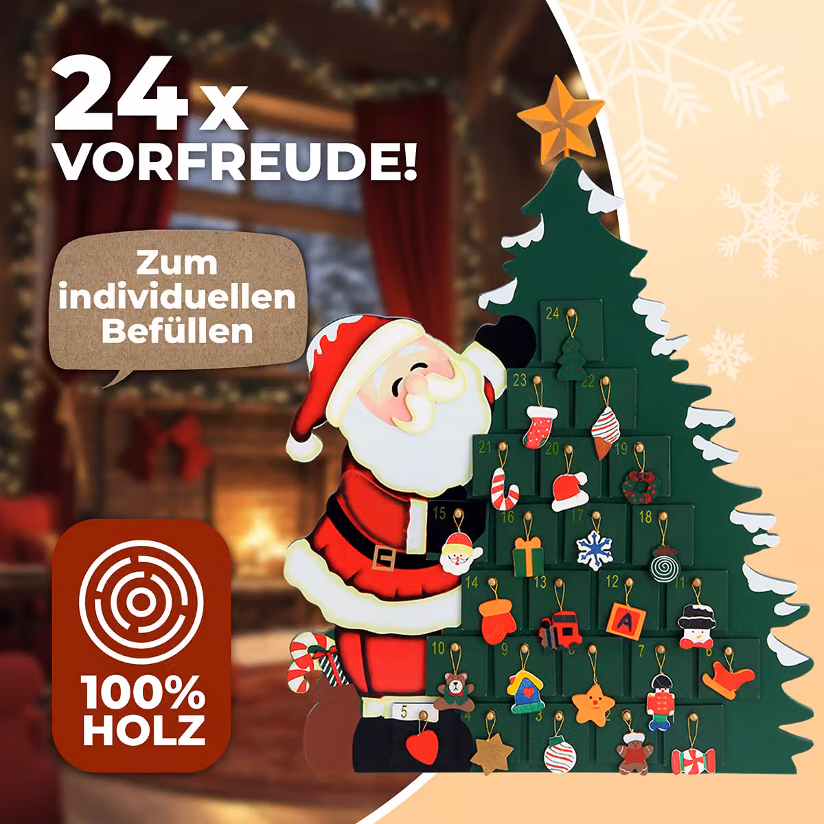 Calendario dell'avvento da riempire Babbo Natale Spielwerk in legno multicolore L: 39,0 cm, P: 6,0 cm, H: 52,0 cm – 2