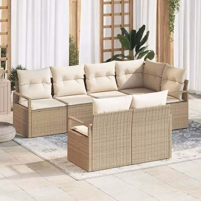 Set Divano da Giardino 7 pz Beige e Bianco polyrattan 3355090