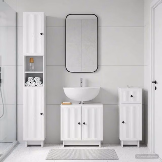 Set di armadietti da bagno in 3 pezzi EDE Bianco Lucido 3417823