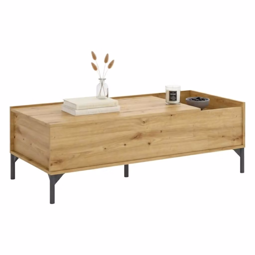 Tavolino da salotto DMORA moderno con meccanismo elevabile, rettangolare in finitura rovere marrone opaco, L: 150 cm, P: 60 cm, H: 53 cm – 2