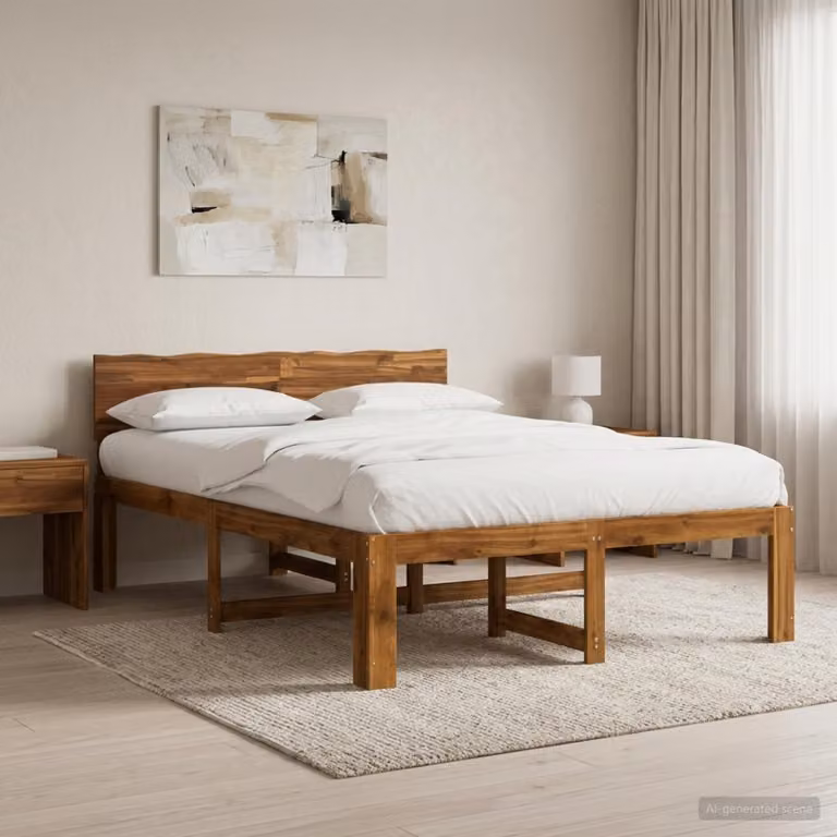 Letto matrimoniale con testiera vidaXL ROSTOCK in legno di acacia naturale, marrone, L/P/H: 160 x 200 x 105 cm