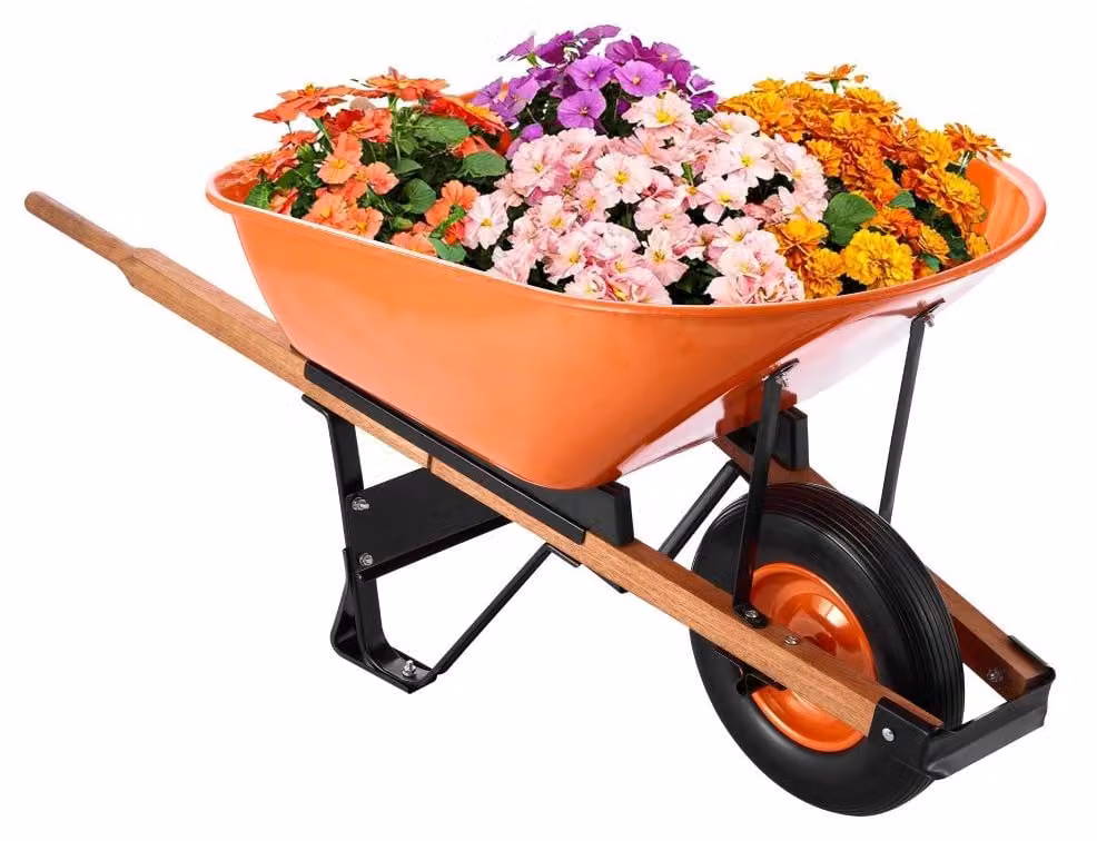 Carriola da giardino - Capacità di 150 kg - Volume di carico di 6 piedi cubi - Colore: arancione e nero