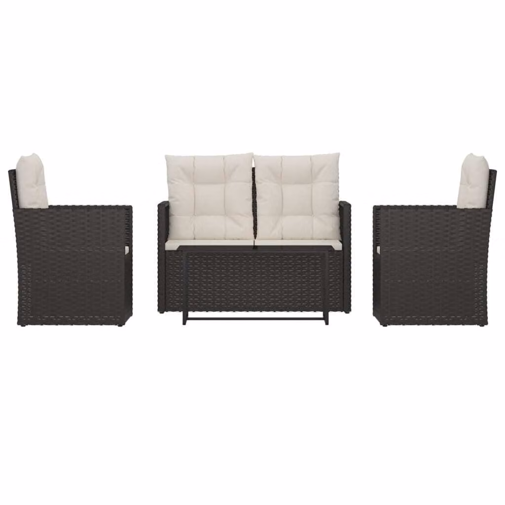 Set Salotto da Esterno 4 pz con Cuscini in Polyrattan Nero
