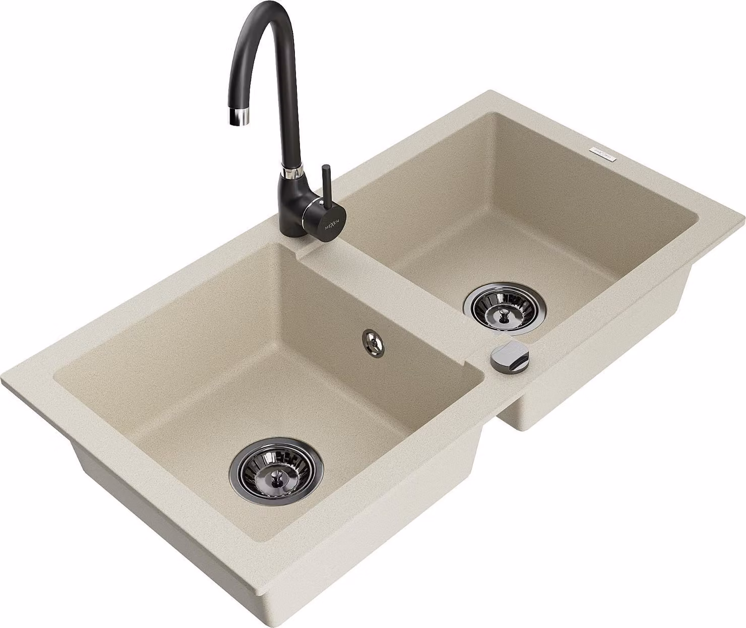 Mexen Mario lavello in granito a 2 vasche con rubinetto da cucina Telma, beige - 6504-69-670200-70