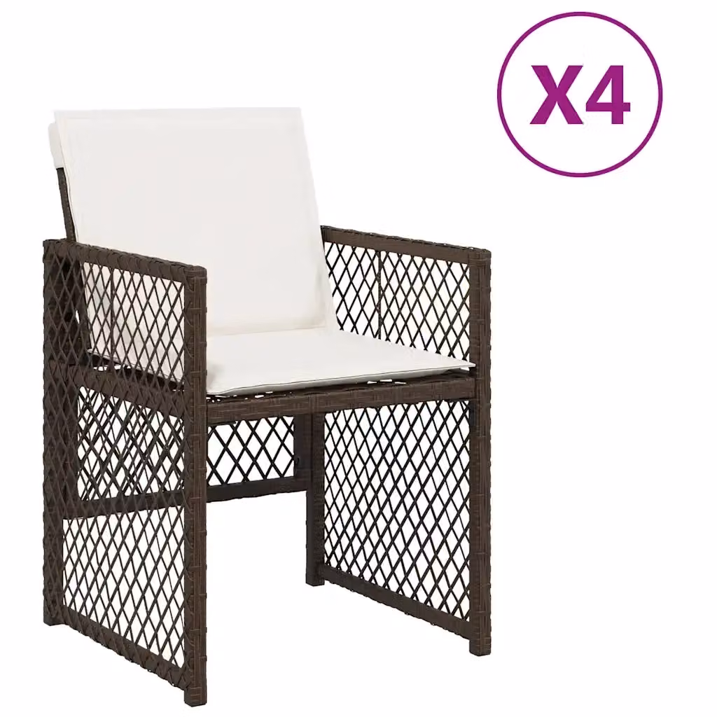 Set di 4 sedie da giardino vidaXL in polyrattan marrone con cuscini bianchi e braccioli – 2