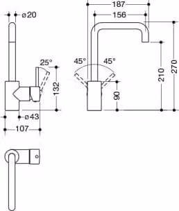 HEWI AQ1.12M10440 Miscelatore monocomando per lavabo,