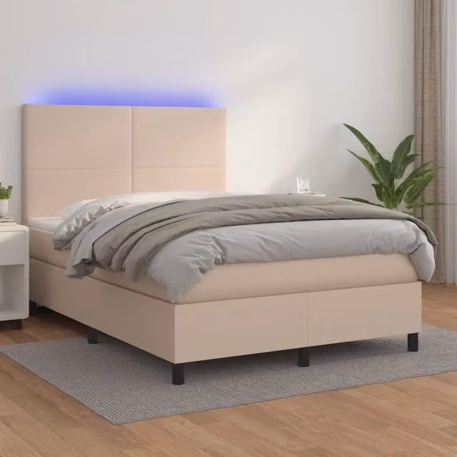 Letto con contenitore a molle e illuminazione LED vidaXL in similpelle color cappuccino L: 140 cm, P: 190 cm