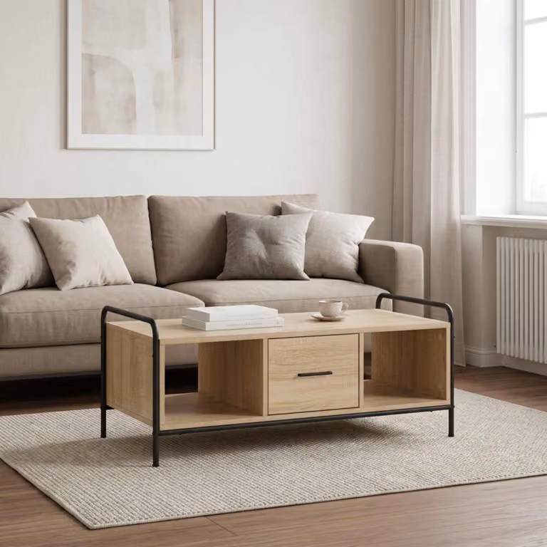 Tavolino da salotto moderno vidaXL in legno e metallo marrone L: 99,5 cm, P: 49 cm, H: 41 cm
