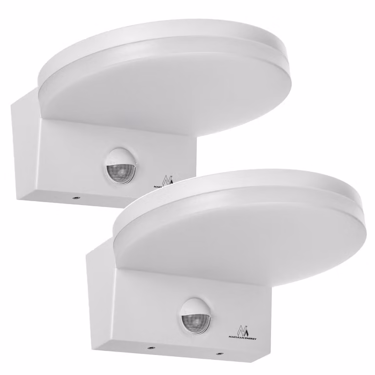 2 lampade LED Maclean con sensore di movimento. Sensore di movimento PIR. Colore: bianco. 15 W. Grado di protezione IP65. 1560 lm. Temperatura di colore: bianco neutro (4000 K). Modello: MCE344 W