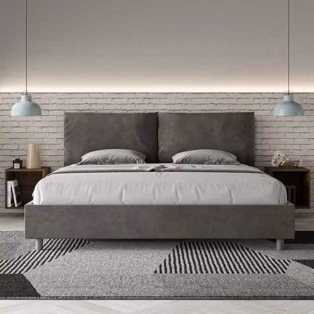 Letto matrimoniale king size con contenitore Ityhome imbottito in microfibra grigio L/P: 190 x 190 cm