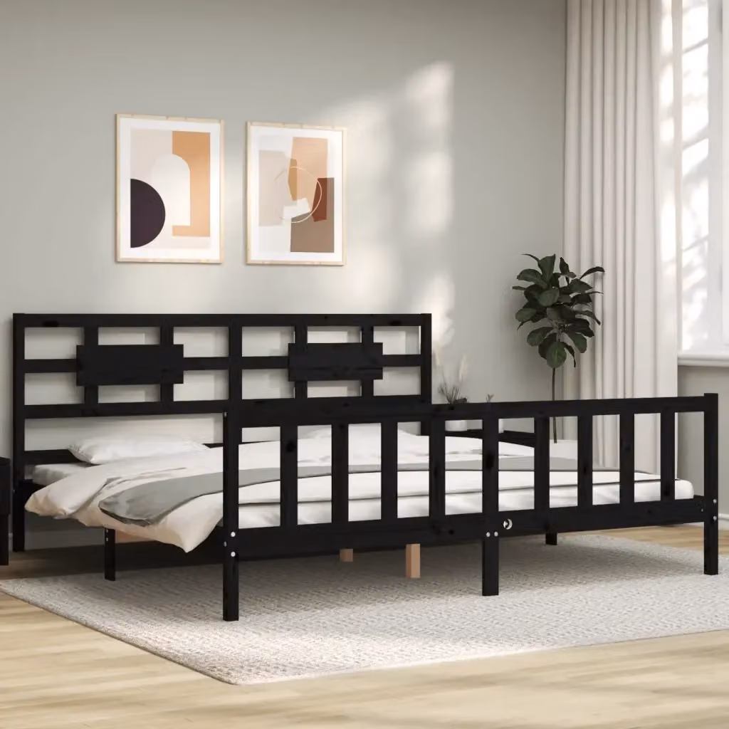 Letto matrimoniale in legno massello di pino con testiera nera stile rustico L/P/H: 200 x 200 x 205,5 cm – 2