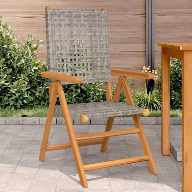 Set di 2 sedie pieghevoli vidaXL in legno di acacia e polyrattan grigio con braccioli