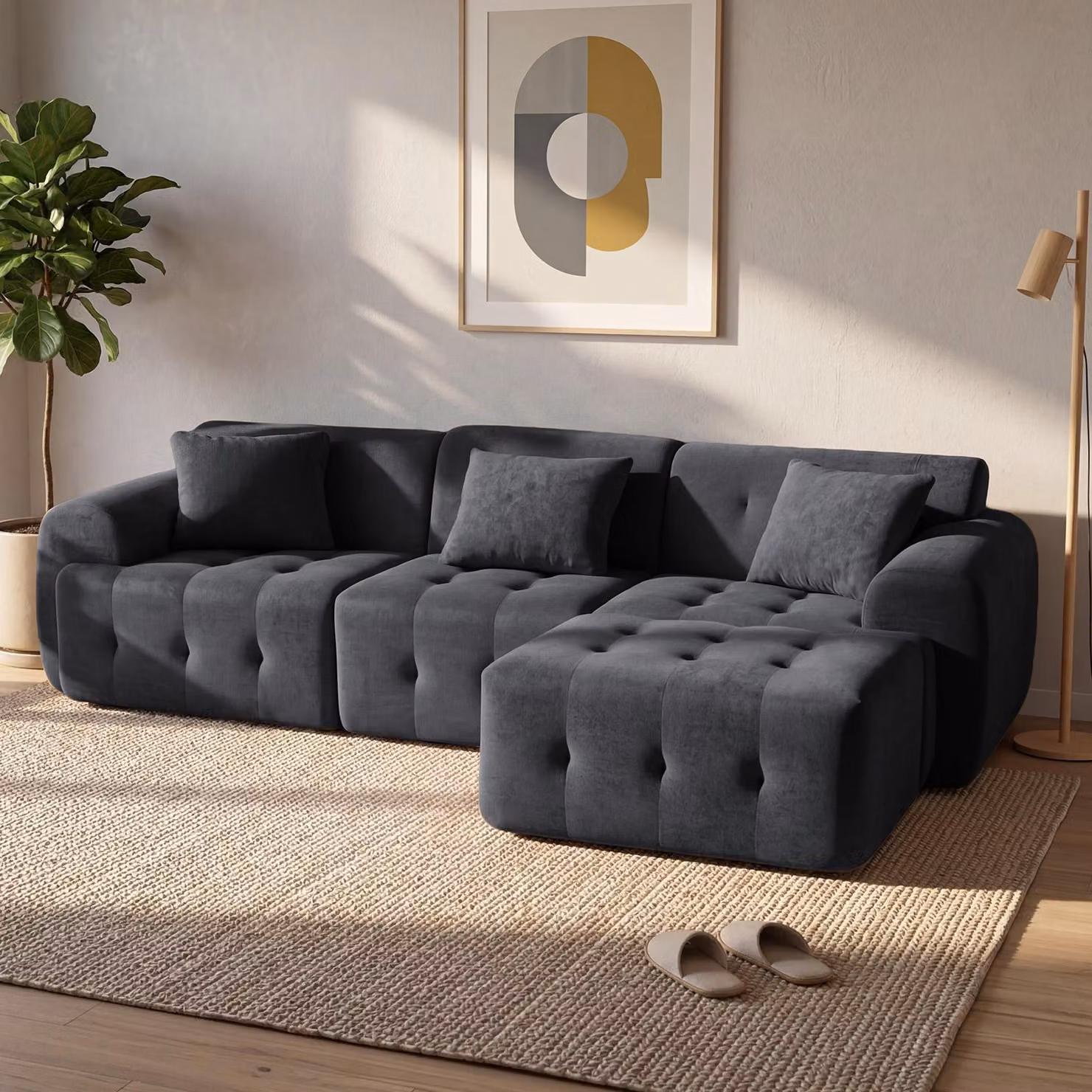 Divano ad angolo COMHOMA, 245 x 60 x 40 cm, divano modulare con funzione letto, divano letto, divano a L per soggiorno, imballato sottovuoto, combinabile in modo flessibile