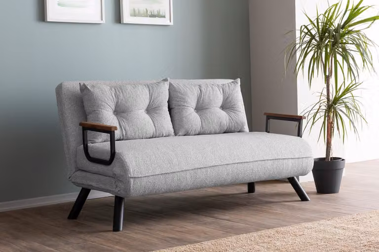 Hanah Home, Sando 2 posti - Tessuto Teddy - Grigio, Divano letto, Grigio, Poliestere, 175 x 41 x 133 cm