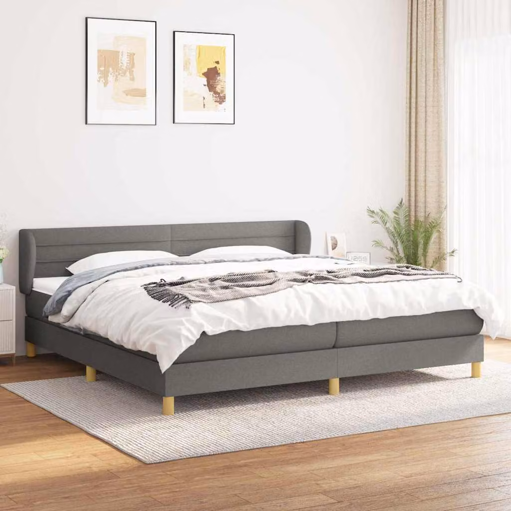 vidaXL Giroletto a Molle Ibrido con Materasso in Tessuto Grigio e Bianco L/P: 200 x 200 cm – 1