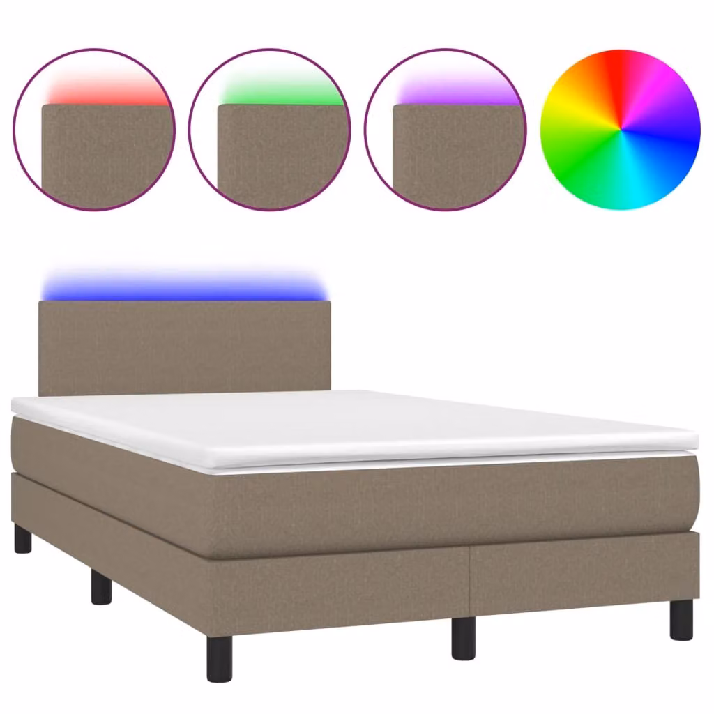 Letto a Molle con Materasso e LED Tortora 120x200cm in Tessuto