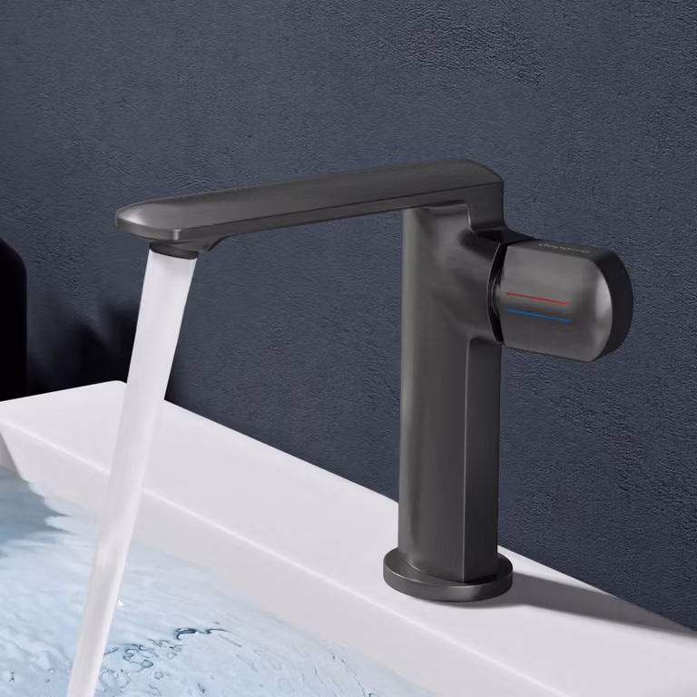 doporro Miscelatore lavabo bagno in ottone Grigio, monocomando per acqua calda e fredda 17,9 cm WAO-1180