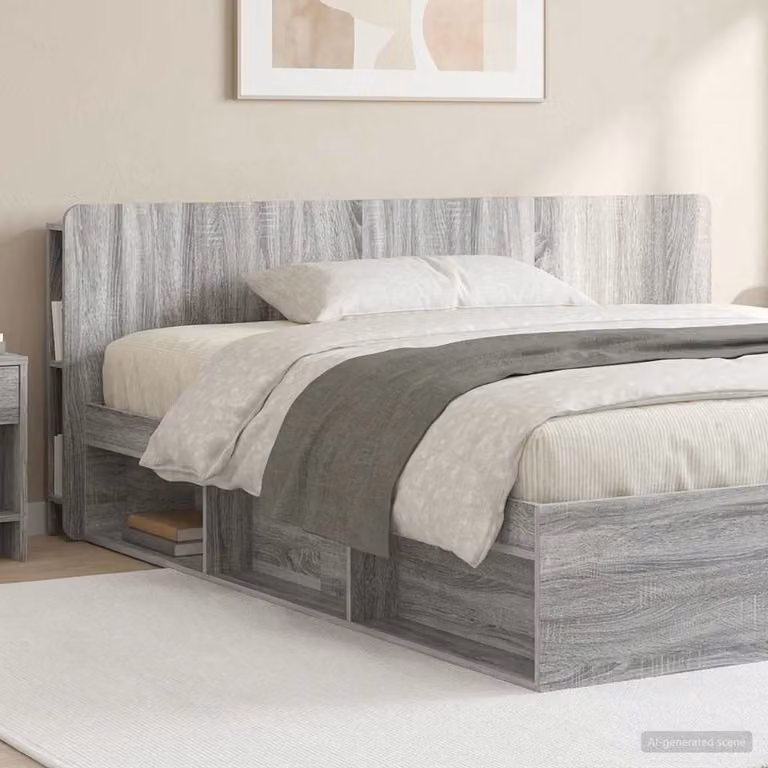 Testata del letto moderna vidaXL in legno ingegnerizzato grigio con ripiani integrati L: 193,5 cm, H: 80 cm, P: 18,5 cm