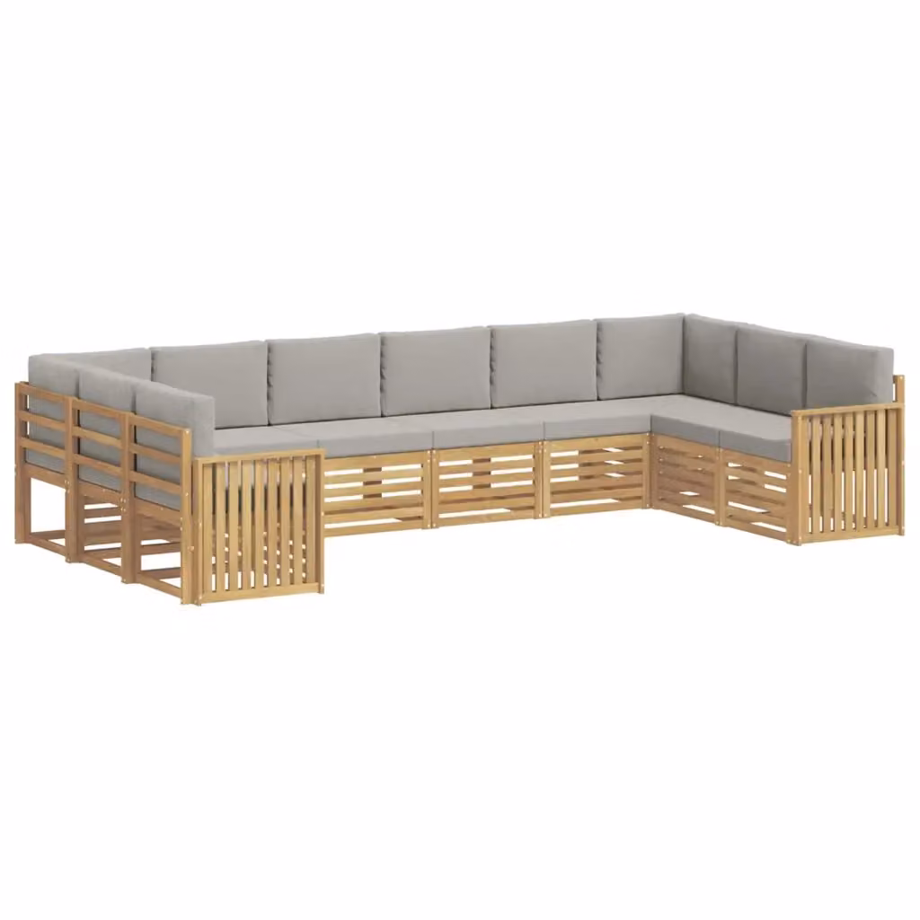 Set di divani da esterno vidaXL a forma di L con cuscini, struttura in legno di acacia trattato, colore bianco e grigio – 2