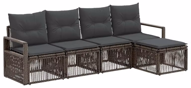 Set di divani da giardino, 4 pezzi, colore grigio, in rattan sintetico