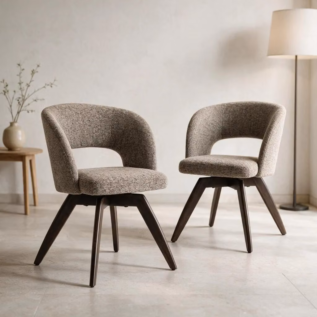 Set di 2 sedie HOLLY Happy Garden in legno di faggio color noce e tessuto chiné taupe beige per sala da pranzo e cucina – 2