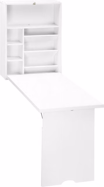 Scrivania a muro pieghevole HOMCOM con ripiani, tavolo moderno bianco L: 93,8 cm, P: 60 cm, H: 147 cm