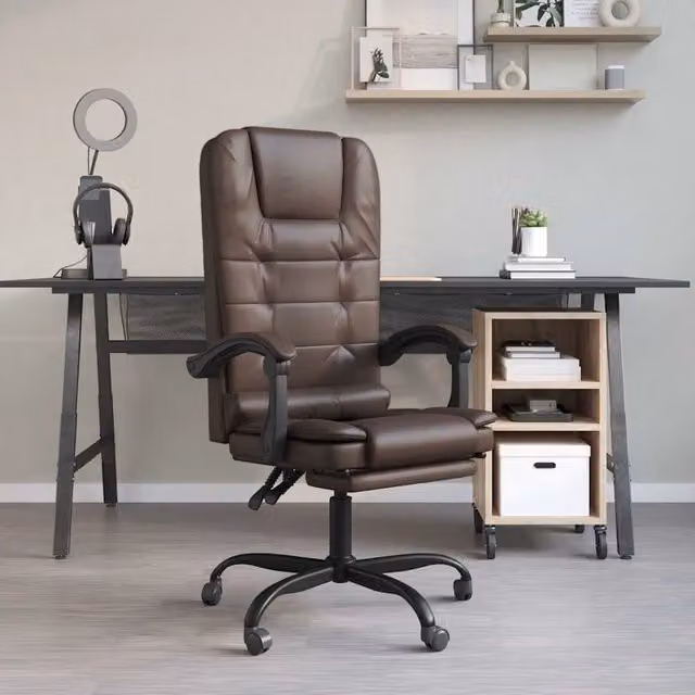 Poltrona da Ufficio Executive Reclinabile e Massaggiante in Similpelle Marrone con Poggiatesta e Ruote DESIGN IN 870884 L/P/H: 63 x 56 x 122 cm