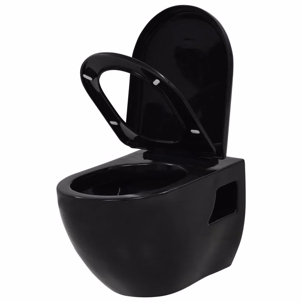 Vaso WC sospeso in ceramica nero con chiusura soft-close L: 36,0 cm, P: 50,0 cm, H: 41,5 cm – 2