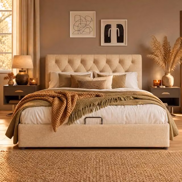 Letto contenitore 140x200 cm con testiera regolabile naturale