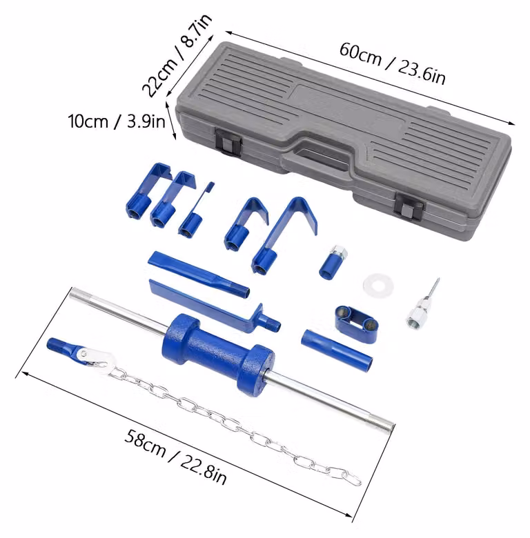 Kit per la riparazione di ammaccature auto - Set di estrattori metallici per ammaccature - Albero di 58 cm di lunghezza - Martello per carrozzeria e telaio di trazione - Custodia in plastica - 8,5 kg - Colore blu e argento