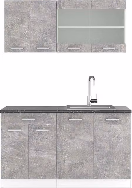 Cucina monoblocco R-Line Calcestruzzo/Bianco 140 cm, PL Antracite Vicco