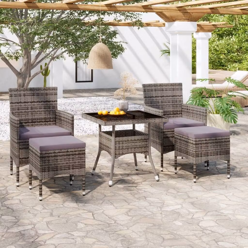 Maison Exclusive - Set da pranzo da giardino a 5 pezzi in rattan sintetico e vetro temperato, grigio