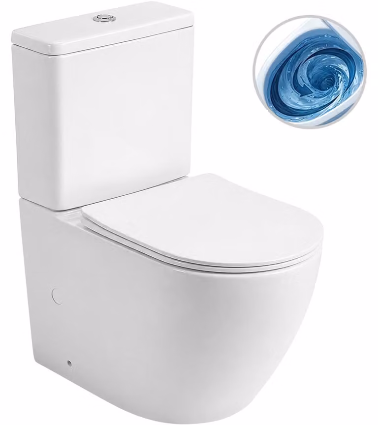WC combinato, modello Cesso, Vortex – scarico a cascata + sedile Slim/SoftClose – scarico a pavimento/posteriore – bianco lucido – 61,8x38 cm