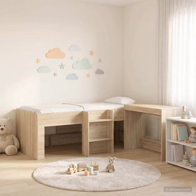 Letto a soppalco esclusivo con scrivania per bambini, 2 pezzi, finitura rovere Sonoma