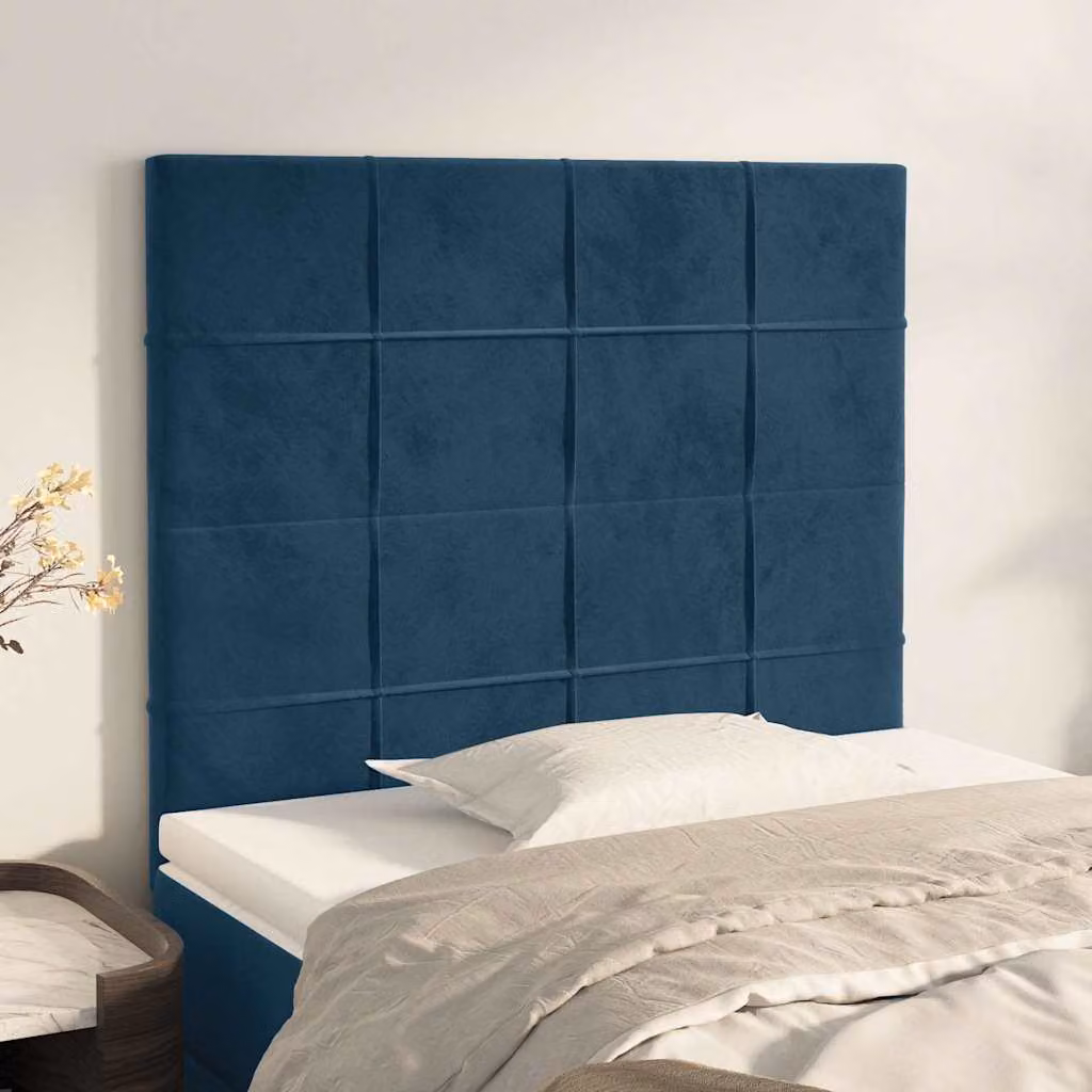 Testiera per letto vidaXL in velluto blu scuro, L: 90 cm, P: 5 cm, H: 118-128 cm
