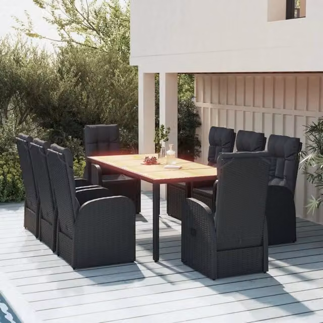 Set da pranzo da giardino vidaXL in polyrattan e legno di acacia nero con 9 pezzi – 1